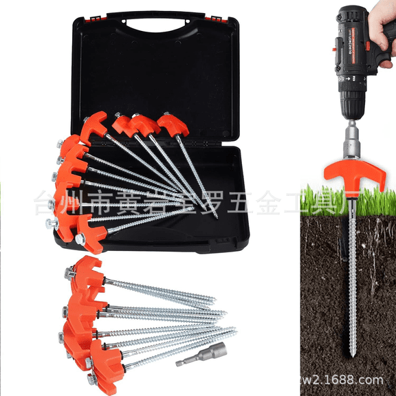 12 Pcs Threaded Tent Stakes Kit, 8.1 in / 20.5 cm Screw In Tent Pegs with Orange Head, Metal Canopy Windproof Ground Stakes, Portable Case for Outdoor Camping