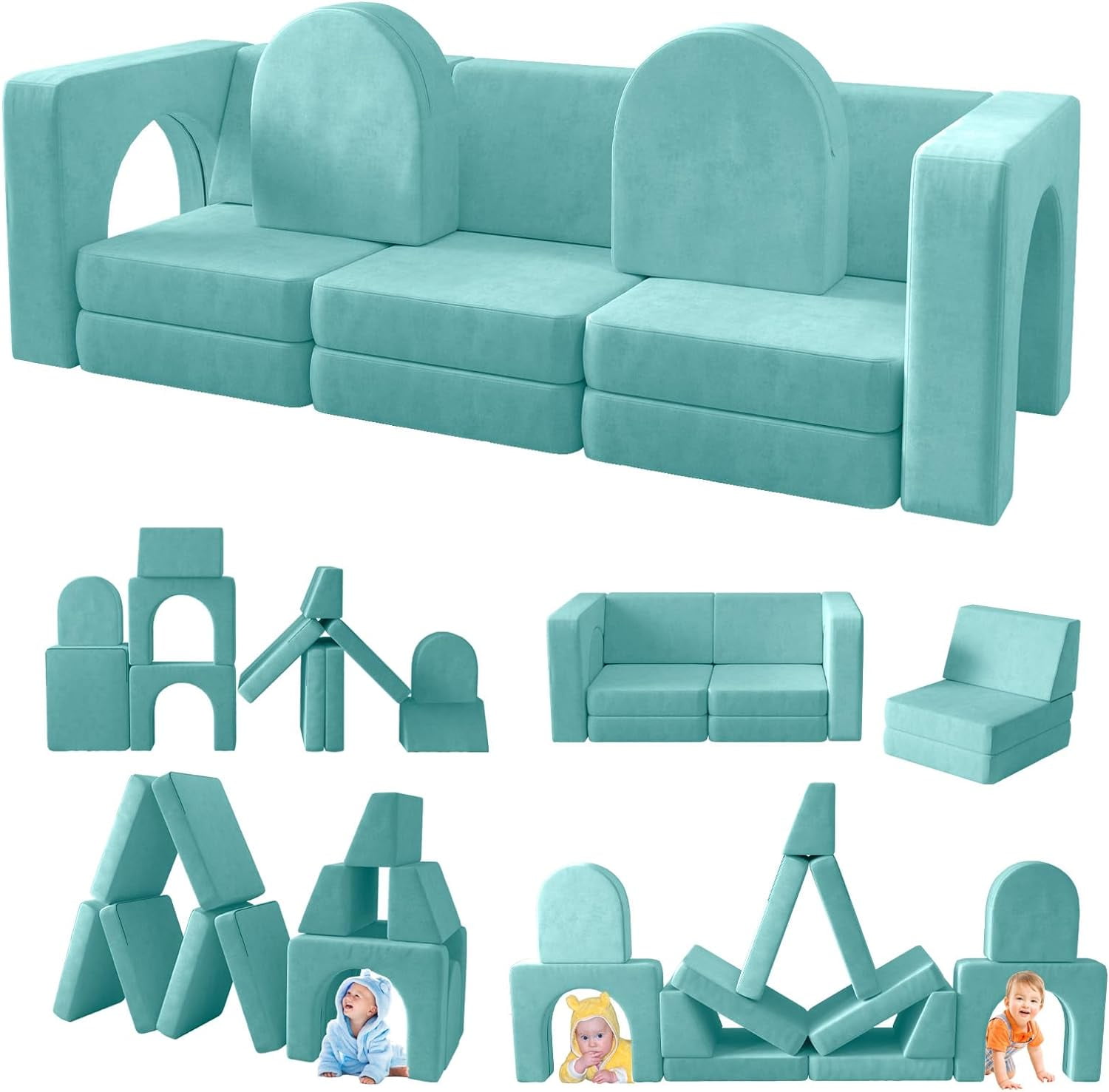 13 Pcs Toddler Sofa for Kids, Linor Modular Kids Couch for Playroom