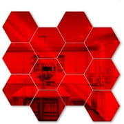 12 Pcs Top-Spring Hexagons Mirror Tile Wall Sticker 3D Acrylic Mirror Wall Sticker Decor Stick On Modern Decal For Home
