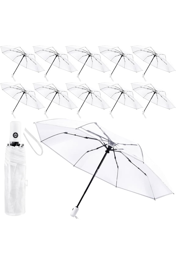 12 Pcs Transparent Folding Umbrellas, Clear Full Automatic Open Close 40 Inch Rain Umbrella for Wedding, Party, Outdoor Events