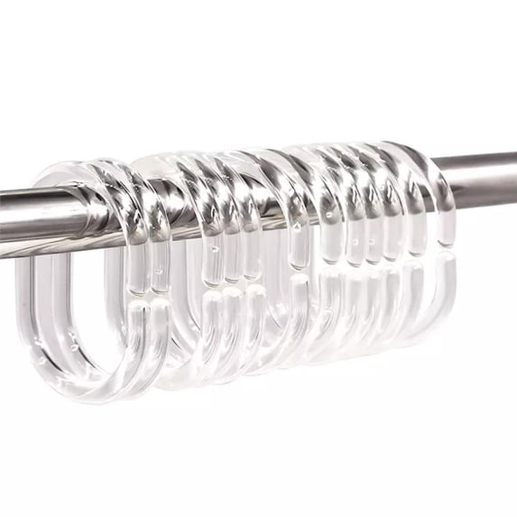 12 Pcs Transparent Plastic Shower Curtain Hooks Rings - Easy Glide C-Shape Shower Rod Loops for Bathroom Curtains