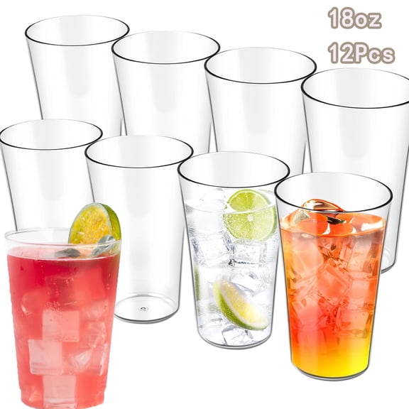 12 Pcs Tutuviw Plastic Tumblers 18 oz Clear Plastic Drinking Glasses, Heavy-duty Party Cups Restaurant-Style Tumblers, Commercial-Grade Cups for Home Outdoor Camping Picnic Pool