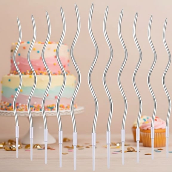 12 Pcs Twisted Birthday Candles Spiral Metallic Cupcake Thin Long Cake Candles with Holders for Birthday Wedding Party(Silver)