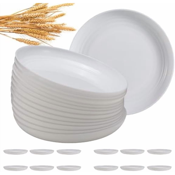 12 Pcs Unbreakable Deep Dinner Plates Set, 10 inch Reusable Plastic Wheat Straw Plates, Microwave and Dishwasher Safe Plate for Kitchen, Lightweight Plate for Dessert, BPA Free, White