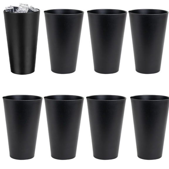 12 Pcs Unbreakable Plastic Cups Set,Bexikou 8 oz Reusable Plastic Cups, Stackable Water Tumblers,Black Drinking Cup for Kitchen,Outdoor,Dishwasher Safe Water Glasses for Water, Coffee, Juice, Tea