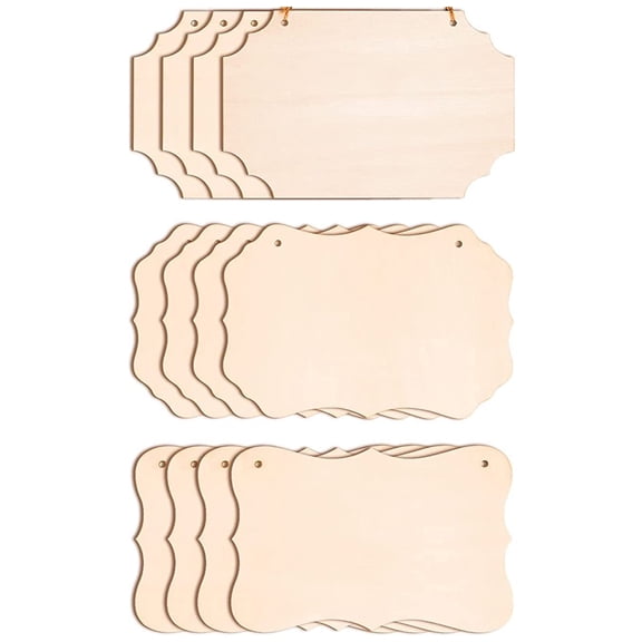 12 Pcs Unfinished Wood Crafts, Unfinished Hanging Wood Sign Blank with Ropes, Rectangle Blank Wood Sign Plain Hanging Craft Door Signs Wall Art Farmhouse Wooden Sign for Door Wall Art Decoration