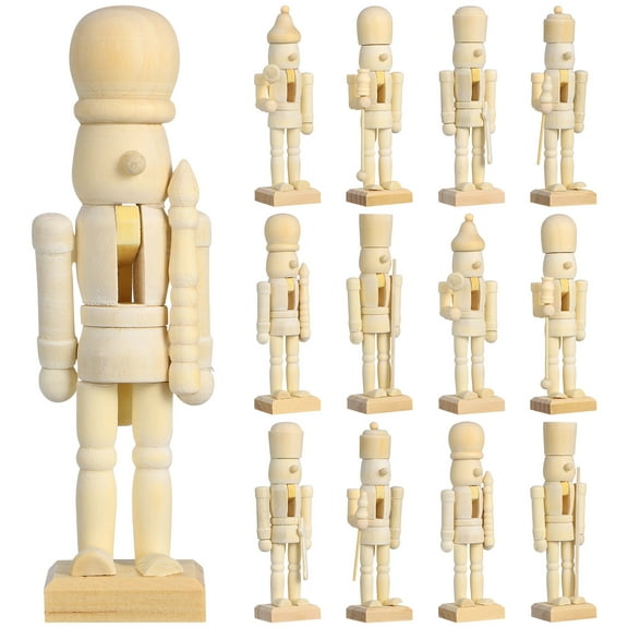 12 Pcs Unfinished Wood Nutcracker Paint Your Own Ornament Christmas Puppet Doll