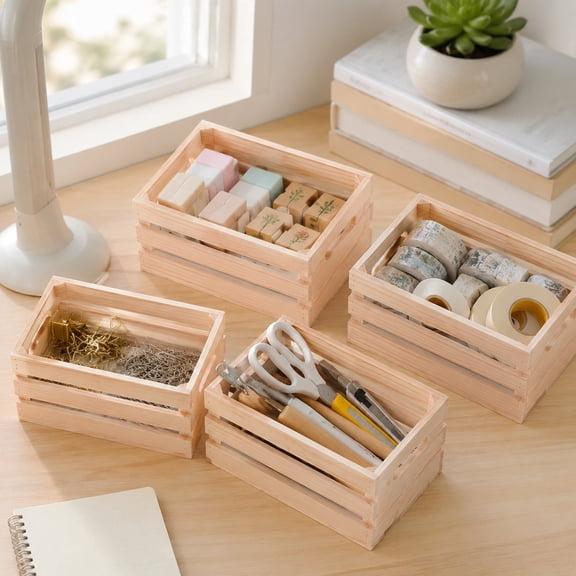 12 Pcs Unfinished Wooden Storage Boxes Rustic Craft Crates, Stackable Small Organizer Containers for Home, Bathroom, Kitchen, Dormitory, Office Storage, Wedding Display, Farmhouse Style Decor