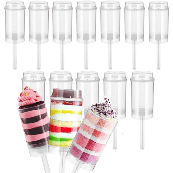 12 Pcs Unique Round Push-up Cake Containers Topboutique Clear Plastic Dessert Holders with Lids for Jelly, Ice Cream Cake Holders for Wedding and Birthday Party