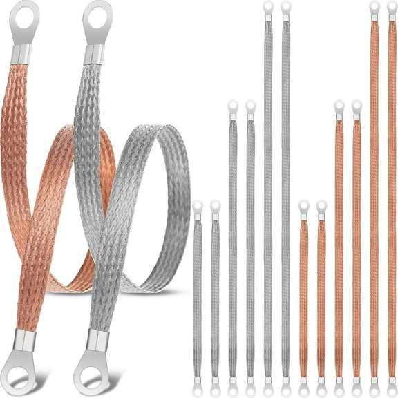 12 Pcs Universal Automotive Ground Straps, 10/15/20 Inch Engine Ground Strap Kit with Ring Terminals, Braided Copper Tinned Copper Engine Grounding Cable Straps for Most Cars