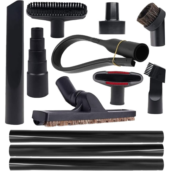 12 Pcs Universal Vacuum Attachment Kit, Vacuum Hose Adapter, 1-1/4" Vacuum Cleaners Accessories with Horse Hair Brush Extension Wand Wheeled Floor Brush Flexible Crevice Tool