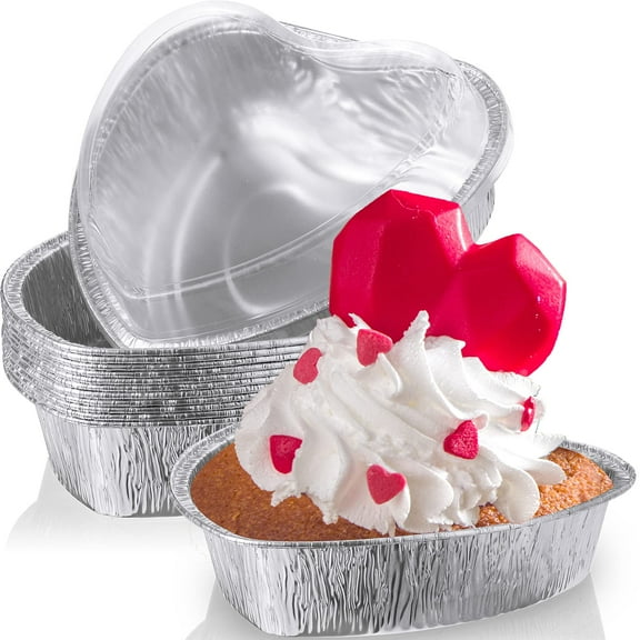 12 Pcs Valentine's Day Cake Pan Heart Shaped Pan with Lids 27 oz Large Size Food Pan Aluminum Foil Heart