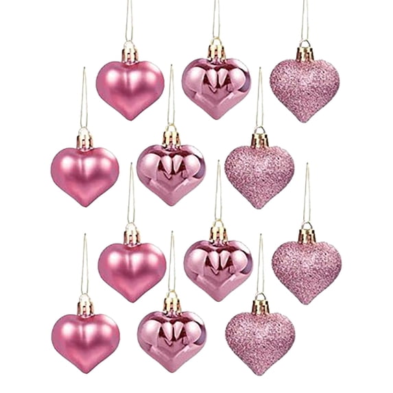 12 Pcs Valentine's Day Heart Ornaments, Heart Shaped Decorations Tree Hanging Baubles, for Valentine’s Day Wedding Christmas Tree Mother's Day Anniversary Party Decoration