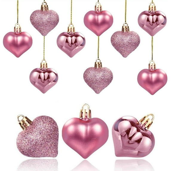 12 Pcs Valentine's Day Heart Ornaments Heart Shaped Hanging Ornaments Christmas Tree Heart Baubles Plastic Heart Decoration for Xmas Mother’s Day Wedding Home Party Tree Centerpiece Decor Rose Gold