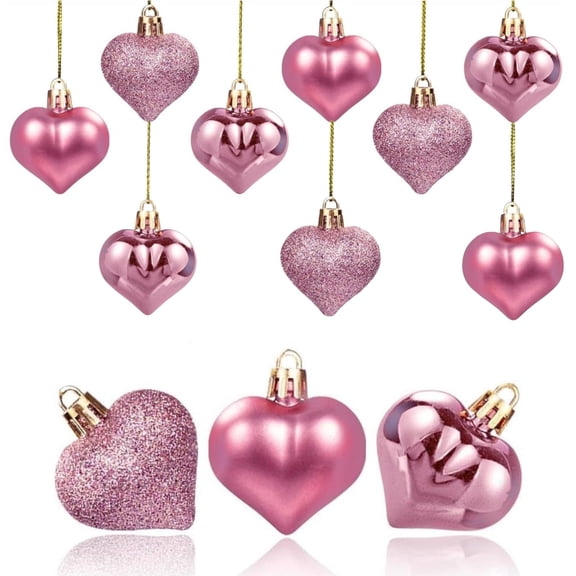 12 Pcs Valentine's Day Heart Ornaments Heart Shaped Hanging Ornaments Christmas Tree Heart Baubles Plastic Heart Decoration for Xmas Mother’s Day Wedding Home Party Tree Centerpiece Decor Rose Gold