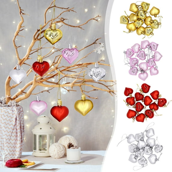 12 Pcs Valentine's Day Heart Shaped Ornament Hanging Ornaments Flocked Red Heart Decorations for Home Wedding Anniversary Party Favors Mother's Day 2cm Pink