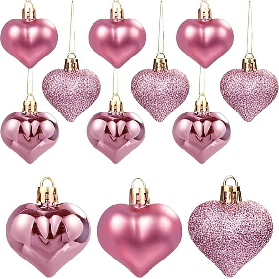 12 Pcs Valentine's Heart-Shaped Baubles Heart Ornaments Hanging Heart Balls Christmas Tree Ornaments Balls for Valentine’s Day Gift Home Tree Window Decor,Glossy,Matte,Glitter,Rose Gold