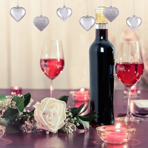 12 Pcs Valentines Heart Hanging Ball Ornaments for Tree, Artificial Velvet Fabric Decorations, Decorative Baubles for Wedding Anniversary Party Silver