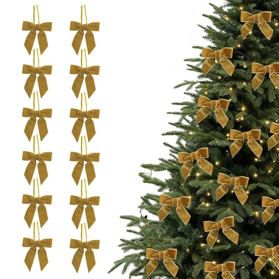 12 Pcs Velvet Bow Christmas Ornaments Vintage Velvet Ribbon Bows Christmas Tree Xmas Bowknot Decoration for Wreath Garland Gift Wrapping