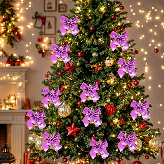 12 Pcs Velvet Bows Decorations,2.17x2.36Inch Small Christmas Bows Ornaments,Mini Christmas Tree Wreath Decoration,Suitable for Home,Party and Celebration