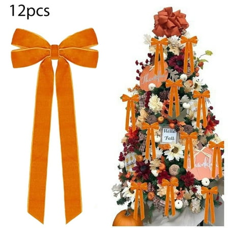 12 Pcs Velvet Bows for Christmas Tree, Christmas Wreath Bows Fireplace Xmas Ornaments for Holiday Wedding Outdoor Indoor Decor