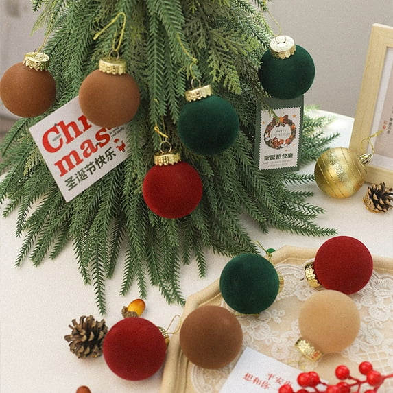 12 Pcs Velvet Christmas Ball Ornaments, 2.36 Inch Vintage Neutral Christmas Ornaments, Hanging Flocked Tree Decorations for Holiday Party Xmas, Christmas Tree Decorations, Mixed Colors