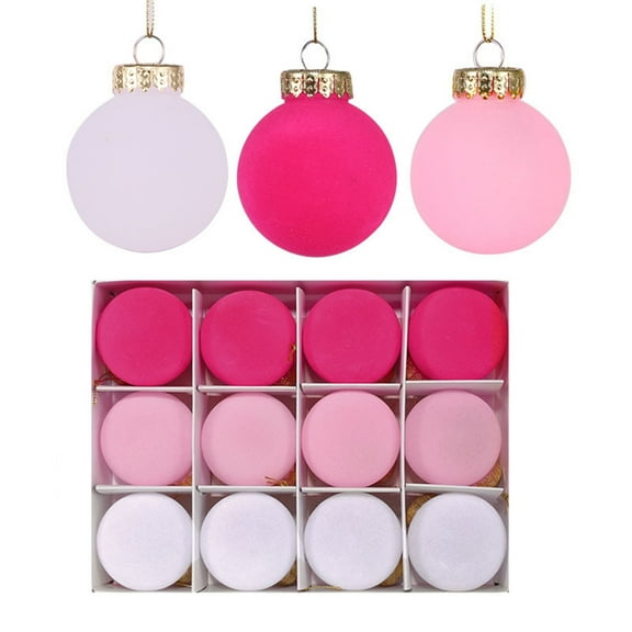 12 Pcs Velvet Christmas Ball Ornaments Flocked Pink Christmas Tree Ornaments Matte Decorative Shatterproof Christmas Ball with Hanging Loop for Rustic Xmas Decoration, 2.4 Inch