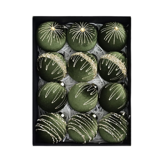 12 Pcs Velvet Christmas Ball Ornaments Set, Flocked Shatterproof Xmas Tree Decorations with Glitter for Holiday Home Wedding Party Decor