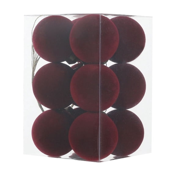 12 Pcs Velvet Christmas Balls, Burgundy Flocked Christmas Tree Balls, Flocked Christmas Velvet Hanging Decorations for Holiday Party