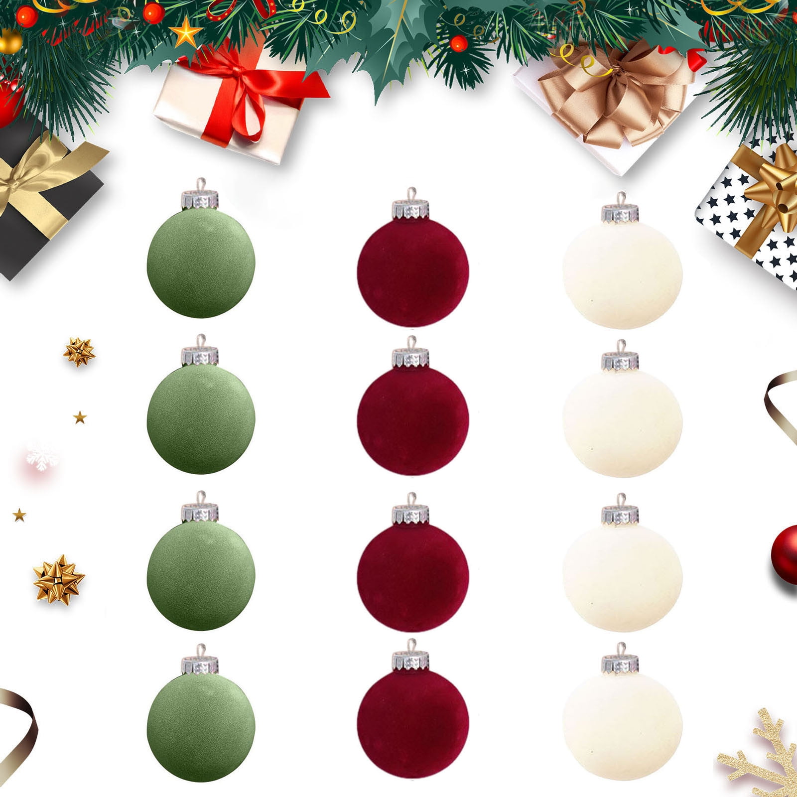 12 Pcs Velvet Christmas Balls Flocked Christmas Tree Ball Ornaments