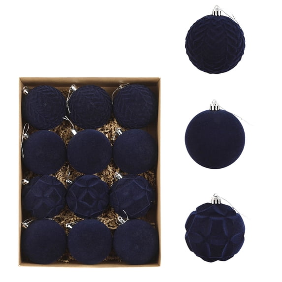 12 Pcs Velvet Christmas Balls, Flocked Xmas Tree Ornaments, Xmas Hanging Decoration, Christmas Ball Ornaments