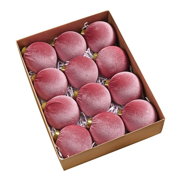 12 Pcs Velvet Christmas Balls Shatterproof Flocked Christmas Ornaments Set Xmas Hanging Baubles for Tree Holiday Wedding Party Decoration