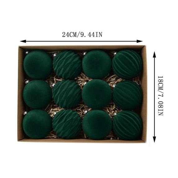 12 Pcs Velvet Christmas Ornaments Balls Flocked for Xmas Tree Decor, Christmas Tree Ball, Hanging, Shatterproof Xmas, Bulbs Decorations Set, Plastic Velvet, Holiday, Wedding Party