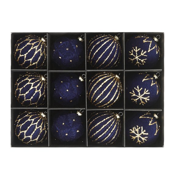 12 Pcs Velvet Christmas Tree Ornaments Flocked Christmas Ball Decorations Xmas Balls Hanging Ornaments for Xmas Tree Wreath Garland Holiday Fireplace Decoration, Navy