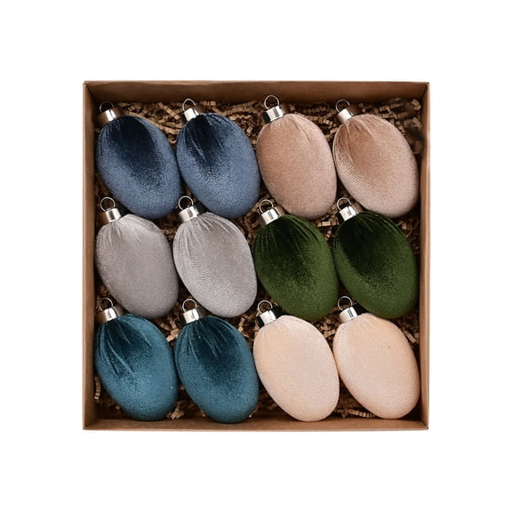 12 Pcs Velvet Easter Egg Ornaments - Colorful Flocked Decorative Hanging Eggs for Easter Tree, Spring Holiday Home Decor, Party Supplies, and Basket Fillers Gift