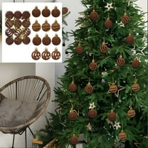 12 Pcs Velvet Flocked Christmas Balls Ornaments - Brown Plastic Xmas Tree Decorations with Metal Hooks,1.57in Shatterproof Christmas Tree Ball Ornaments Xmas Decorative Hanging Ornaments‌