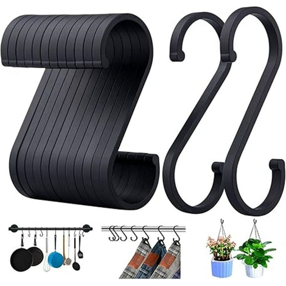 12 Pcs Versatility S-Hooks,Black Hanging S Hooks,Durable Aluminum S Hooks,S Shaped Universal Hooks for Bedroom,Kitchen,Bathroom,Garden,Workshop