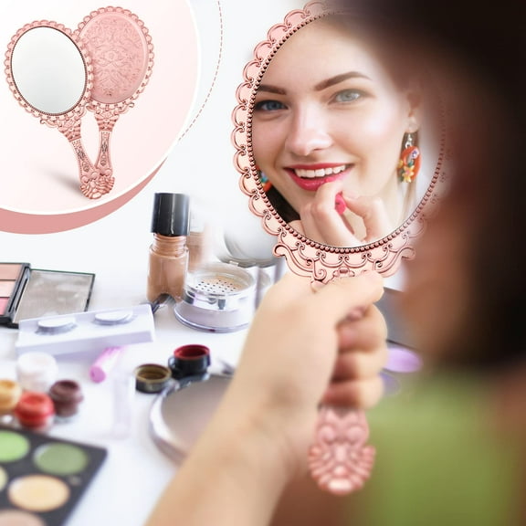 12 Pcs Vintage Handheld Mirror, 9.8" L x 4.5" W Small Rose Gold Embossed Portable Princess Mirror for Classroom Kids Princess Party Favors Travel