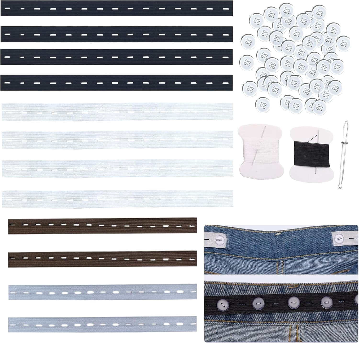 12 Pcs Waist Tightener for Pants Women Loose Jeans Adjustable Elastic Jeans Button Tightener for Waist Tightener,Button Holes Pants Waist Extender Elastic Waist Extenders for Pants Women Men Kids