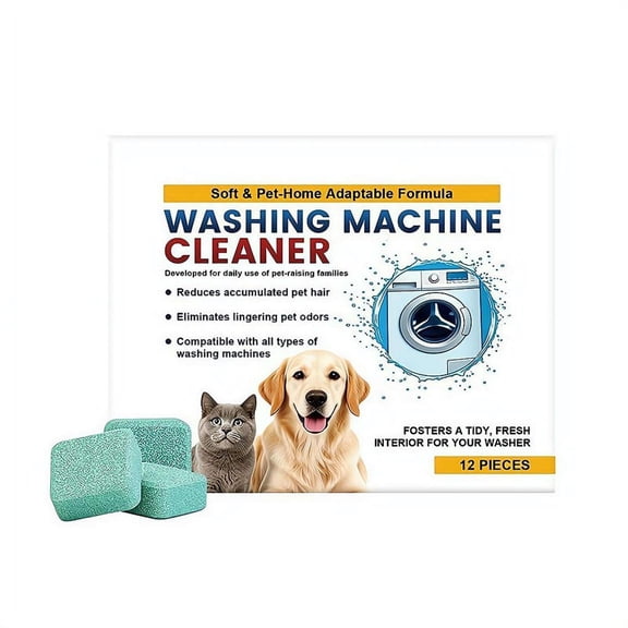 12 Pcs Washing Machine Cleaner Tablets, Formulated for Pet Owners, Compatible with HE Top and Front Load Washers, for Pet Hair, Odors, and Residue, Septic Safe & Fragrance Free