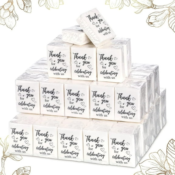 12 Pcs Wedding Facial Tissues Welcome Bags Mini Pocket Tissues Travel Size Wedding Favors for Guests 3 Ply Thank You for Celebrating with Us Celebration Graduation (Minimalist)