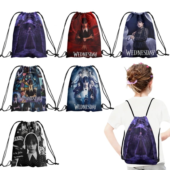 12 Pcs Wednesday Candy Drawstring Bag Drawstring Goodie Favor Bags for Boys and Girls Movie Theme Birthday Party Decorations 27x34cm﻿