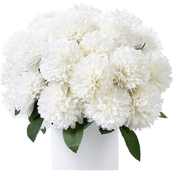 12 Pcs White Artificial Chrysanthemums Flowers Ball Flower Fake Mums Silk for Wedding Home Kitchen Decoration Floral Arrangement