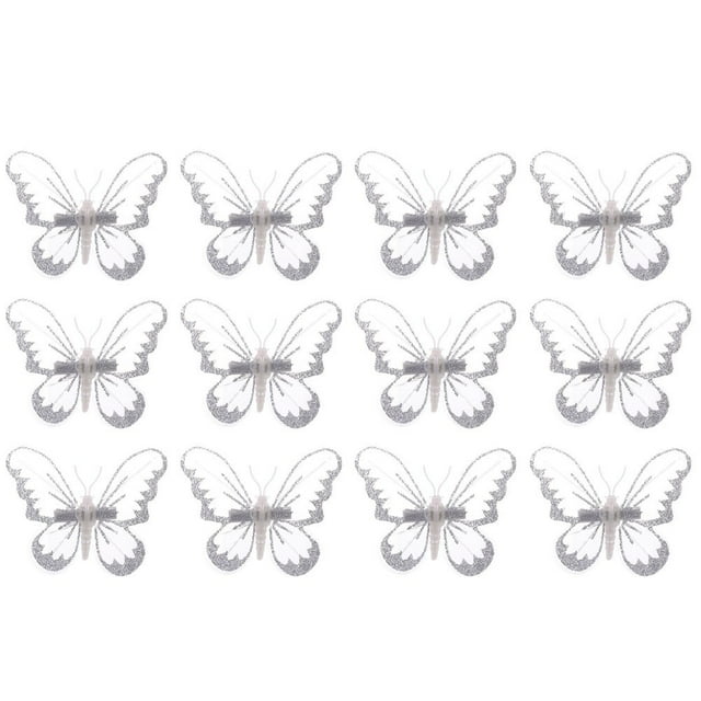 12 Pcs White Butterfly Clips Christmas Tree Pendant Decoration Ornament