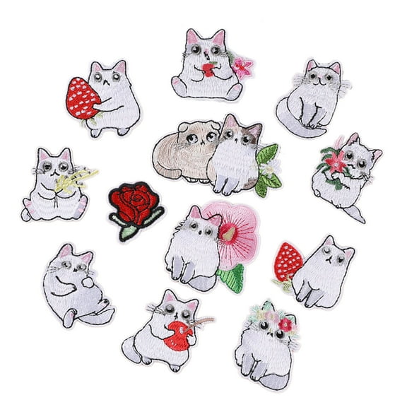 12 Pcs White Cats Applique Patches Embroidery Patches Iron On Patches Embroidered Patches Lovely Sew On Patches