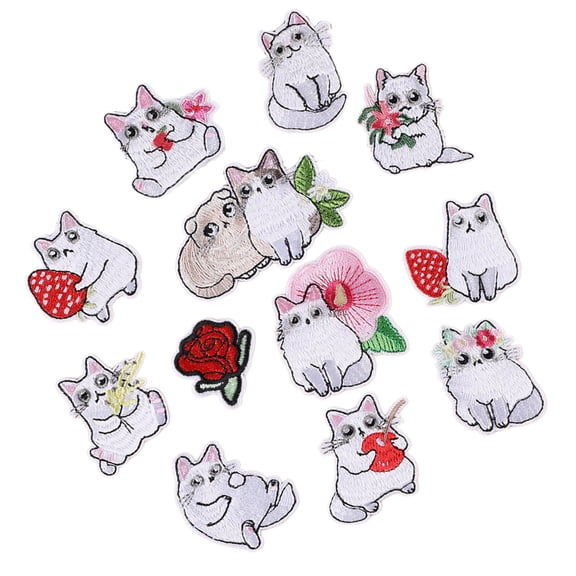 12 Pcs White Cats Applique Patches Embroidery Patches Iron On Patches Embroidered Patches Lovely Sew On Patches