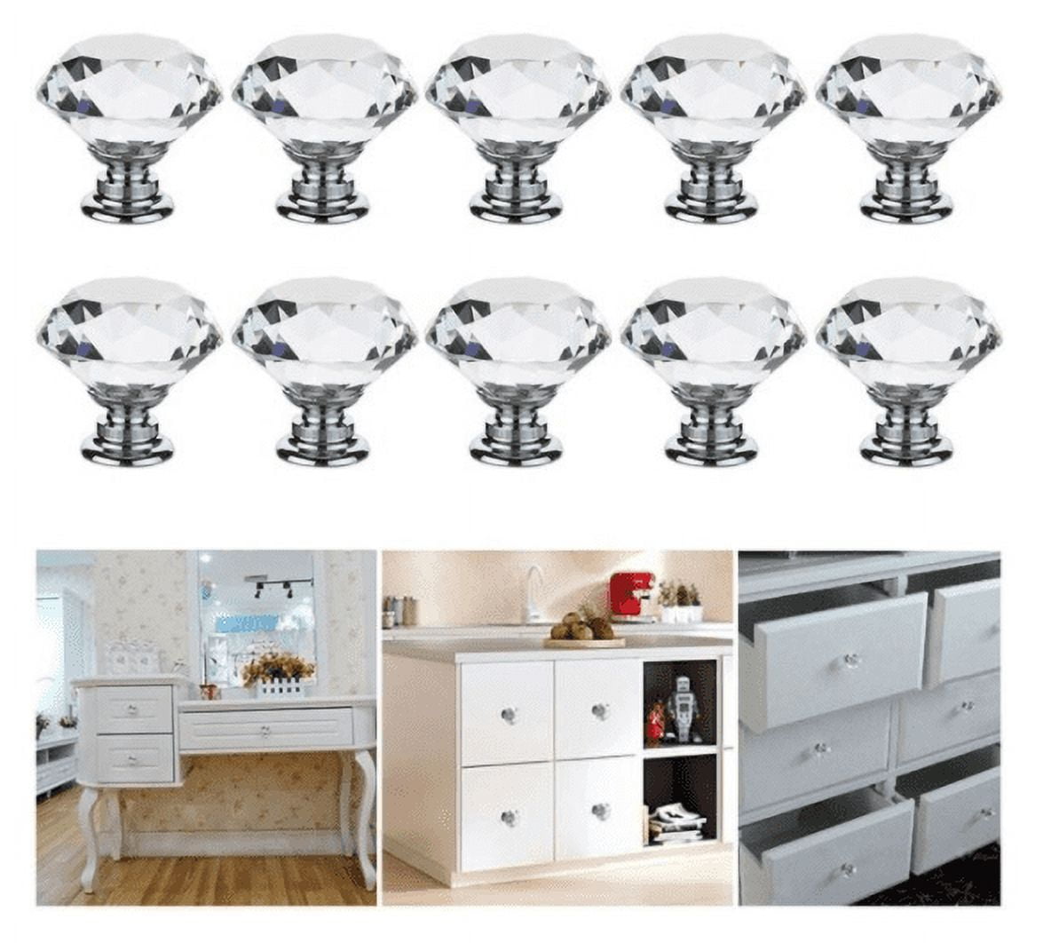 12 Pcs White Clear Crystal Glass Cabinet Knobs 30mm Diamond Shape Drawe