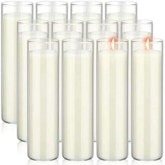 12 Pcs White Devotional Candles in Glass 2 x 8 Inches Catholic Soy Wax Votive Prayer Long Burning Religious Candles for Wedding Sanctuary Vigils Blessing Church Meditation