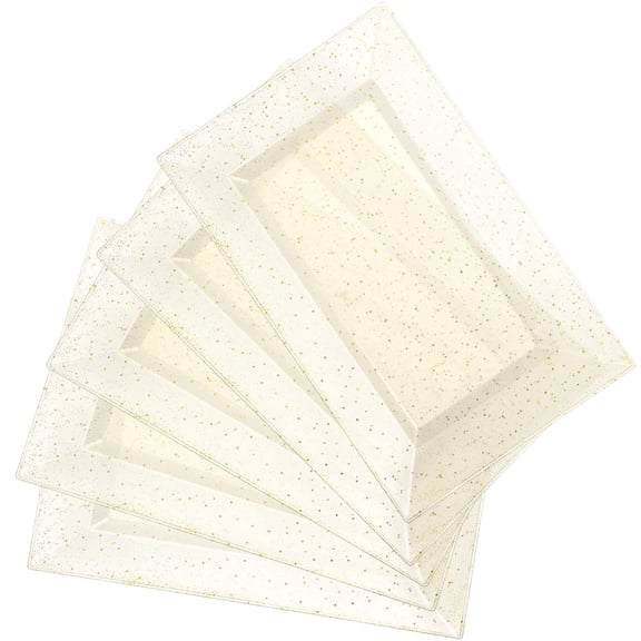 12 Pcs White Plastic Serving Trays with Gold Rim, 14''x9'' Rectangle Dessert Trays for Dessert Table, Disposable Platters Cookie Cupcake Gold Serving Tray for Birthday Party Wedding