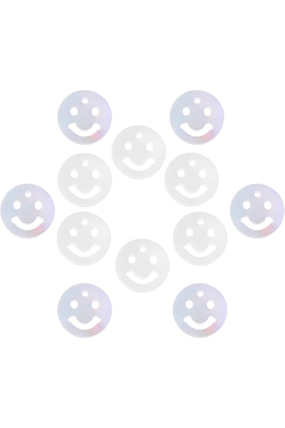 12 Pcs White Shell Mother of Pearl Charms Flat Round with Face Charm Beads Pearl Shell Charms Supplies for Jewelry Making DIY Bracelet Necklace Mixed Color